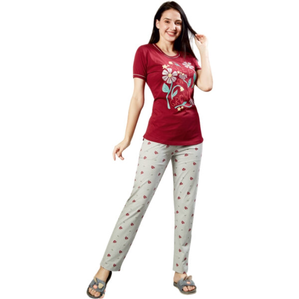 Peach Ladies Printed Pyjama Pant Set (Pocket) - Image 3