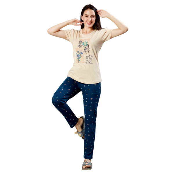 Peach Ladies Printed Pyjama Pant Set (Pocket) - Image 5