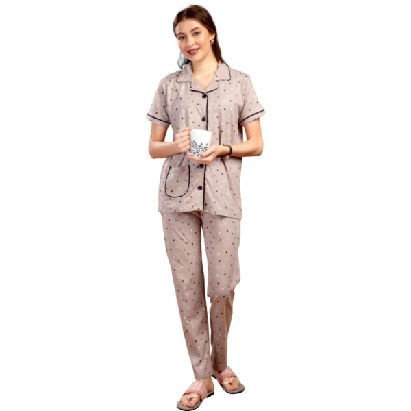 3075 Ladies Printed Collar Pant Set (Pocket) - Image 2