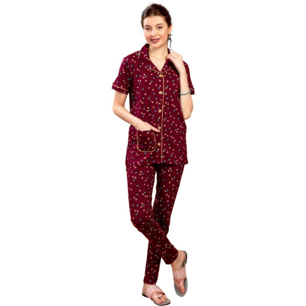 3075 Ladies Printed Collar Pant Set (Pocket) - Image 3