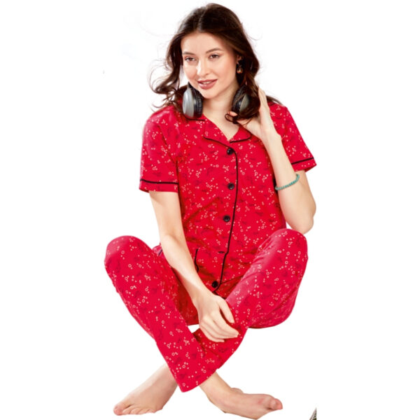 3075 Ladies Printed Collar Pant Set (Pocket) - Image 4