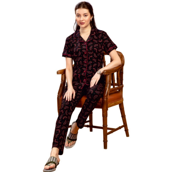 3075 Ladies Printed Collar Pant Set (Pocket) - Image 5