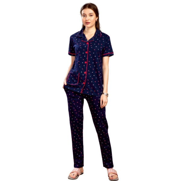 3075 Ladies Printed Collar Pant Set (Pocket) - Image 6