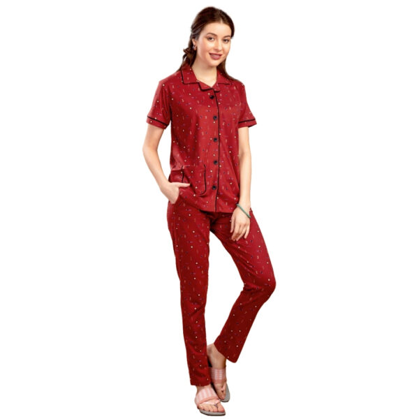 3075 Ladies Printed Collar Pant Set (Pocket)