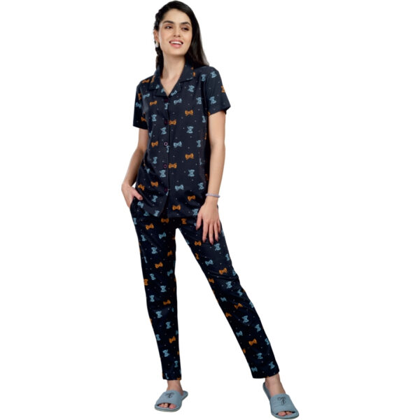 Clove Ladies Printed Collar Pant Set - Image 3